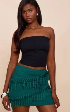 Prettylittlething Teal Linen Tassel Detail Mini Skirt