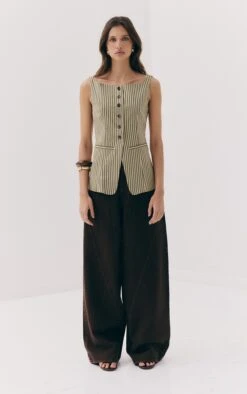 Prettylittlething Chocolate Brown Seam Detail Wide Leg Jean