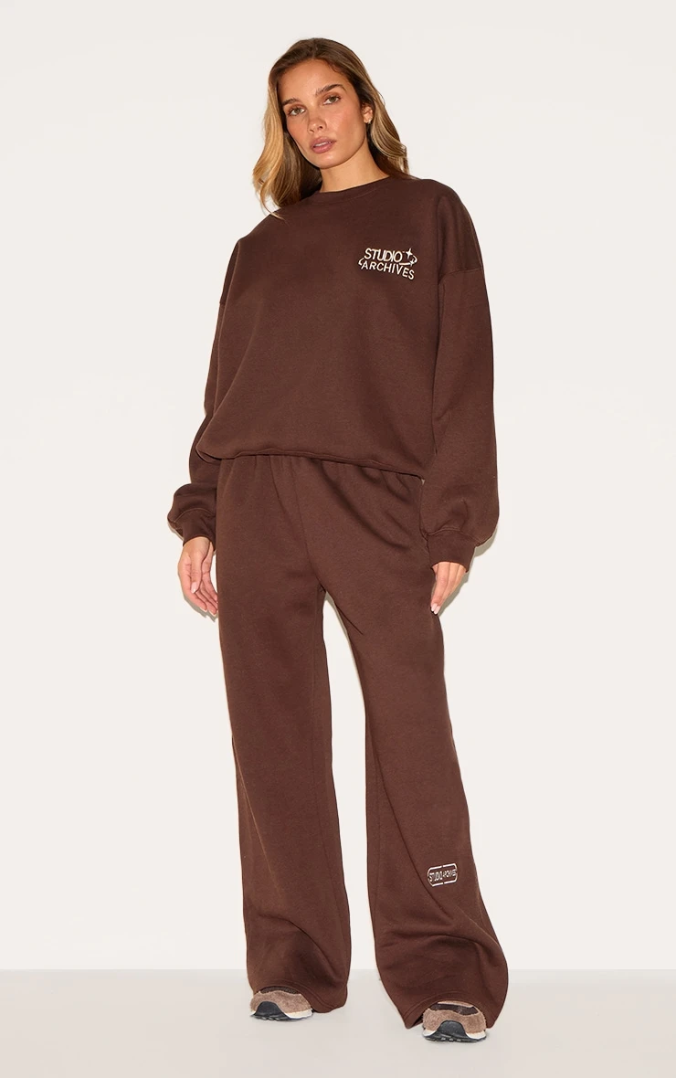 Prettylittlething Chocolate Studio Archives Embroidered Thin Waistband Drop Crotch Sweatpants