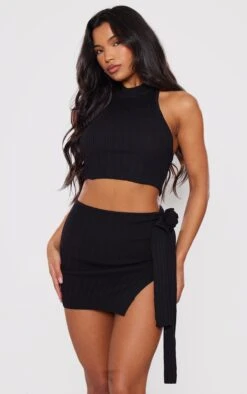 Black Rib Knit Flower Applique Mini Skirt -Pretty Little Thing Shop a5910799de21f3a8e5107bd4a528f38fdf0f45c8 cnh0844 4