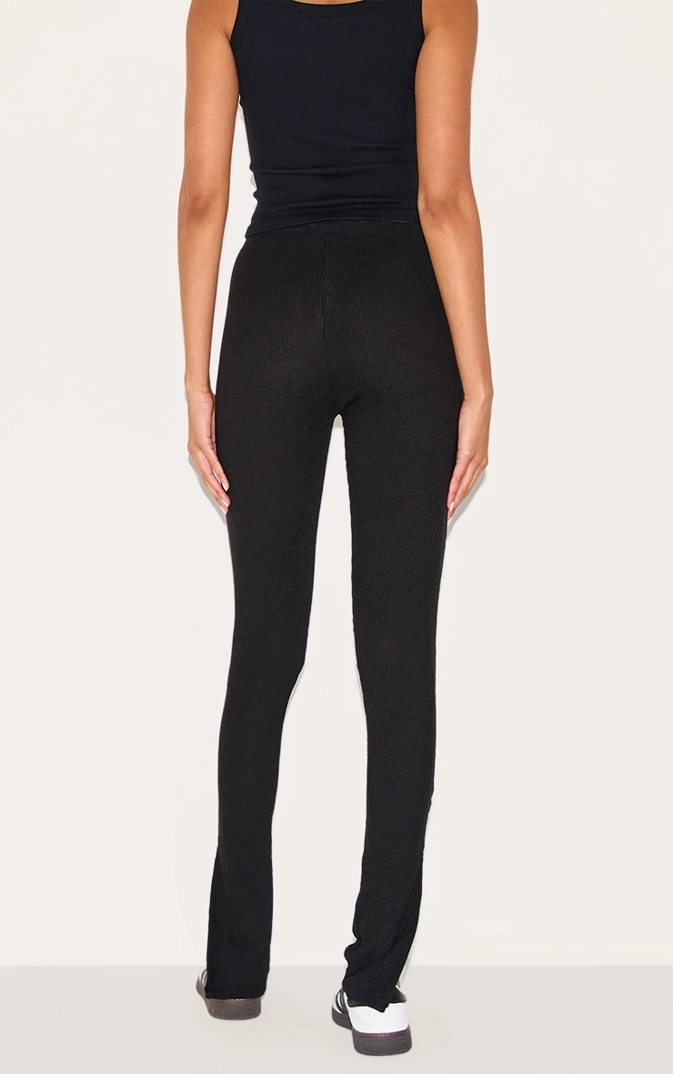 Prettylittlething Black Textured Ribbed Split Hem Leggings 3 Prettylittlething Black Textured Ribbed Split Hem Leggings - Image 3