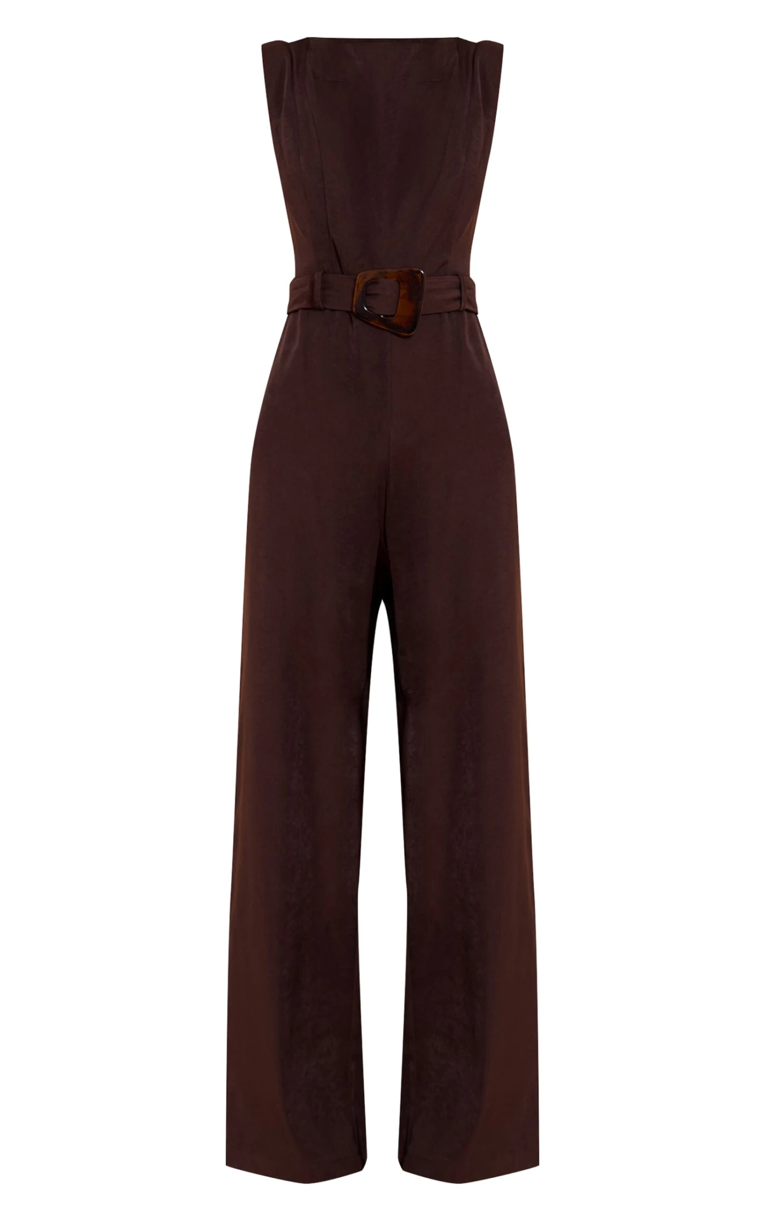 Prettylittlething Chocolate Woven Boat Neck Straight Leg Jumpsuit 5 Prettylittlething Chocolate Woven Boat Neck Straight Leg Jumpsuit - Image 5