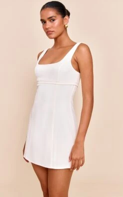 Prettylittlething White Tailored Woven Bust Seam Sleeveless Shift Dress