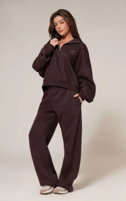 PRETTYLITTLETHING Chocolate Wide Leg Embroidered Sweatpants