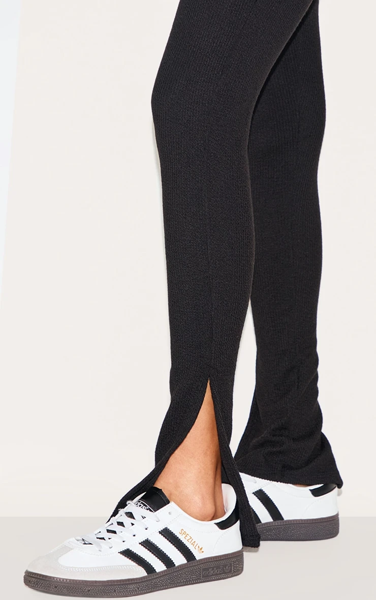 Prettylittlething Black Textured Ribbed Split Hem Leggings 4 Prettylittlething Black Textured Ribbed Split Hem Leggings - Image 4