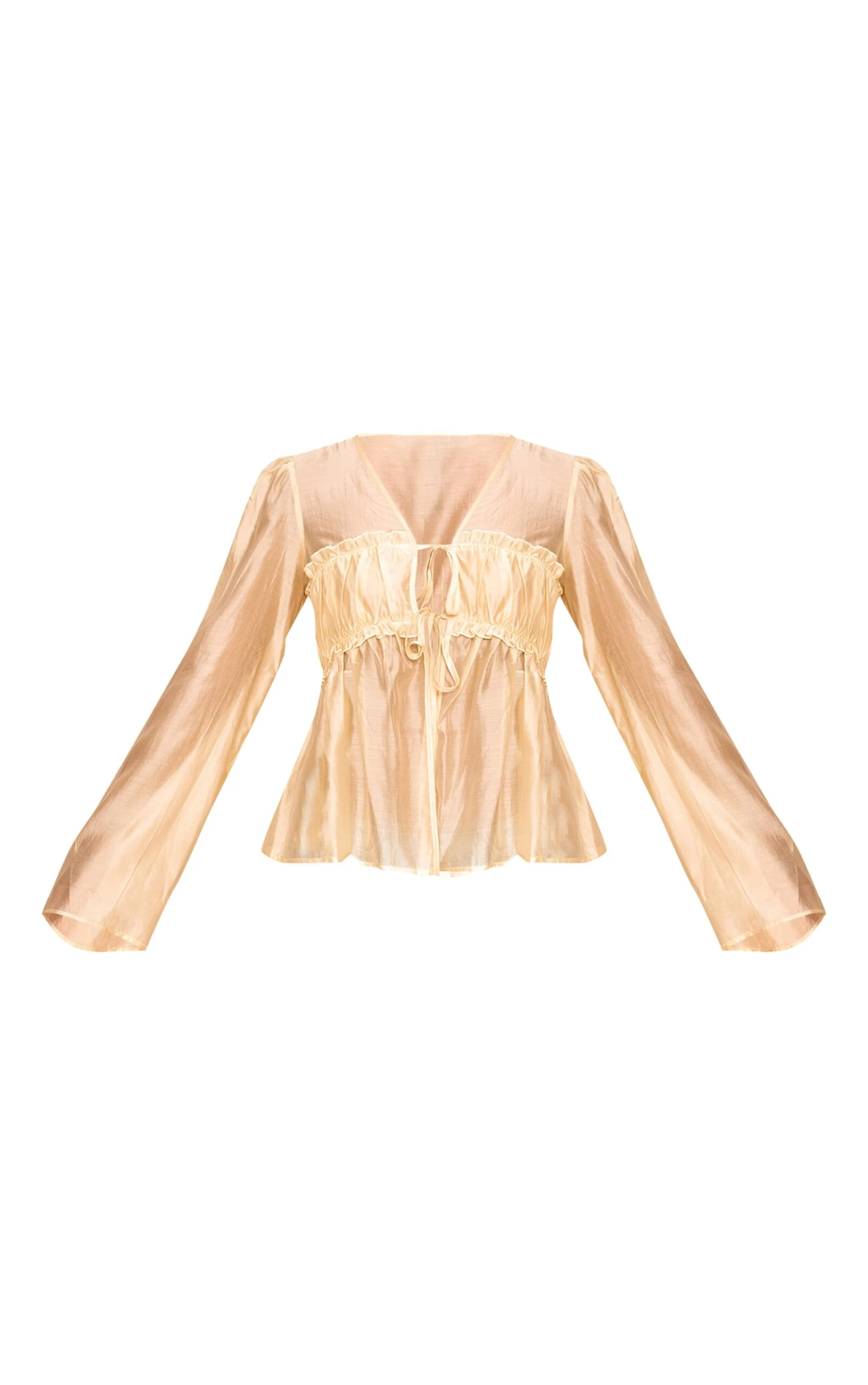 Prettylittlething Butter Yellow Chiffon Tie Front Ruched Blouse 5 Prettylittlething Butter Yellow Chiffon Tie Front Ruched Blouse - Image 5