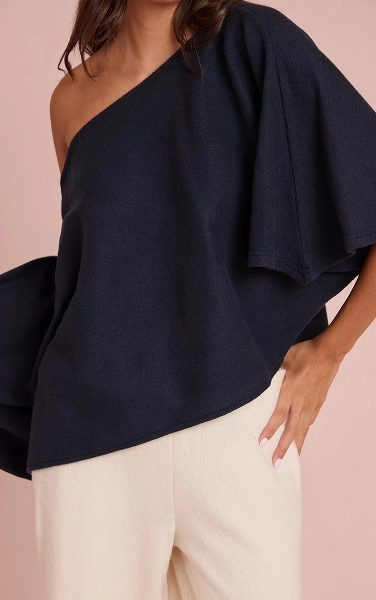 Prettylittlething Navy Heavy Brushed Rib Cape Sleeve Top 4 Prettylittlething Navy Heavy Brushed Rib Cape Sleeve Top - Image 4