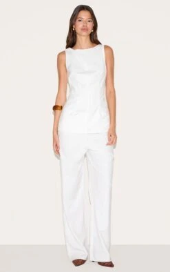 Prettylittlething White Tailored Boat Neck Longline Jumpsuit
