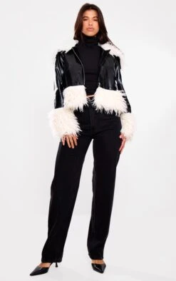 Prettylittlething Black Faux Fur White Trim Contrast Faux Leather Jacket -Pretty Little Thing Shop a67fce5b93b2cb310868e9e101f2fc324a3cad5a cnj9115 3