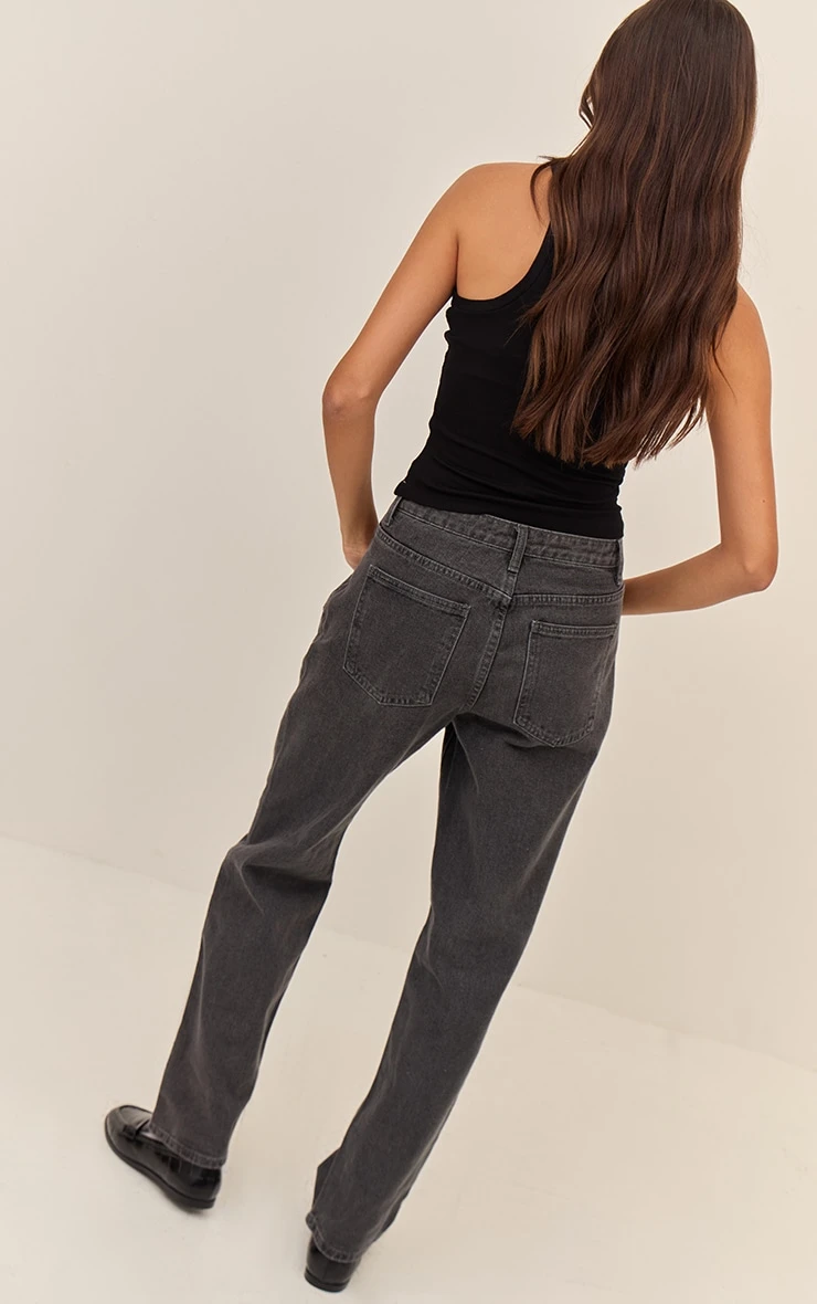 Prettylittlething Grey High Waist Straight Leg Jeans 3 Prettylittlething Grey High Waist Straight Leg Jeans - Image 3