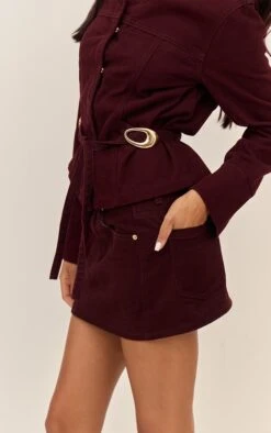 Prettylittlething Burgundy Concealed Placket Crop Belted Denim Jacket -Pretty Little Thing Shop a6e628b57aa82e783cdf3fd333566d612bba8467 CNN6681 4 burgundy concealed placket crop belted denim jacket