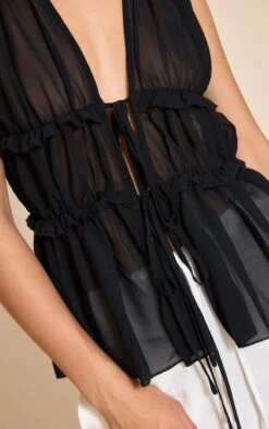 Black Chiffon Tie Front Top -Pretty Little Thing Shop a7059d34d453420c107444fdcb076034b71594d8 CNN9191 4 black chiffon tie front top