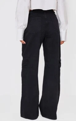 Washed Black Cargo Side Pocket Wide Leg Jeans -Pretty Little Thing Shop a7077b9147c881d9fc4e364ef26f9aef961259d9 cmu7094 3