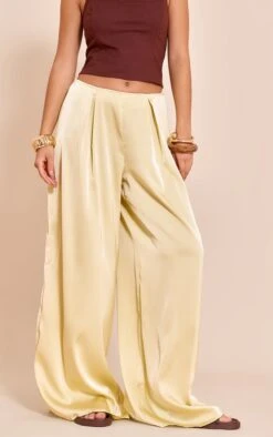 Prettylittlething Lemon Pleated Satin Wide Leg Pants -Pretty Little Thing Shop a714e1a6a9f0afa2e87a38e1b86bb4acb7e35cca CNN7272 2 lemon pleated satin wide leg trousers