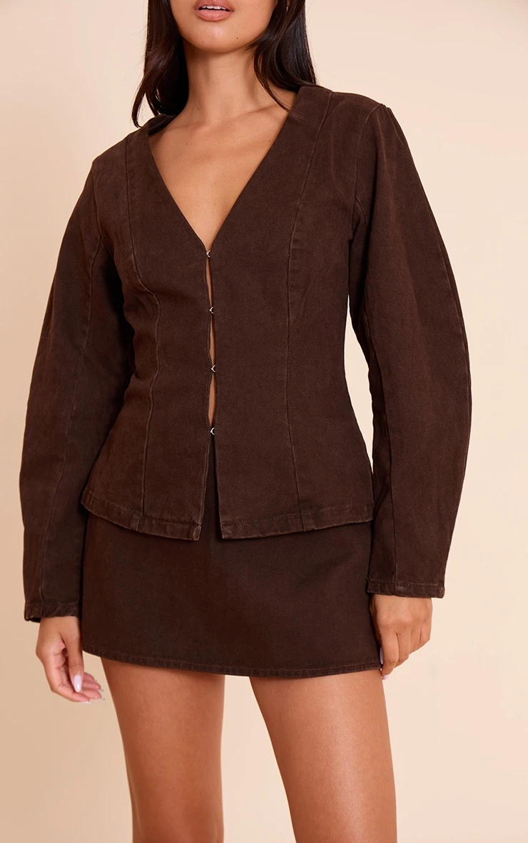 Prettylittlething Chocolate Denim Mini Skirt 2 Prettylittlething Chocolate Denim Mini Skirt - Image 2