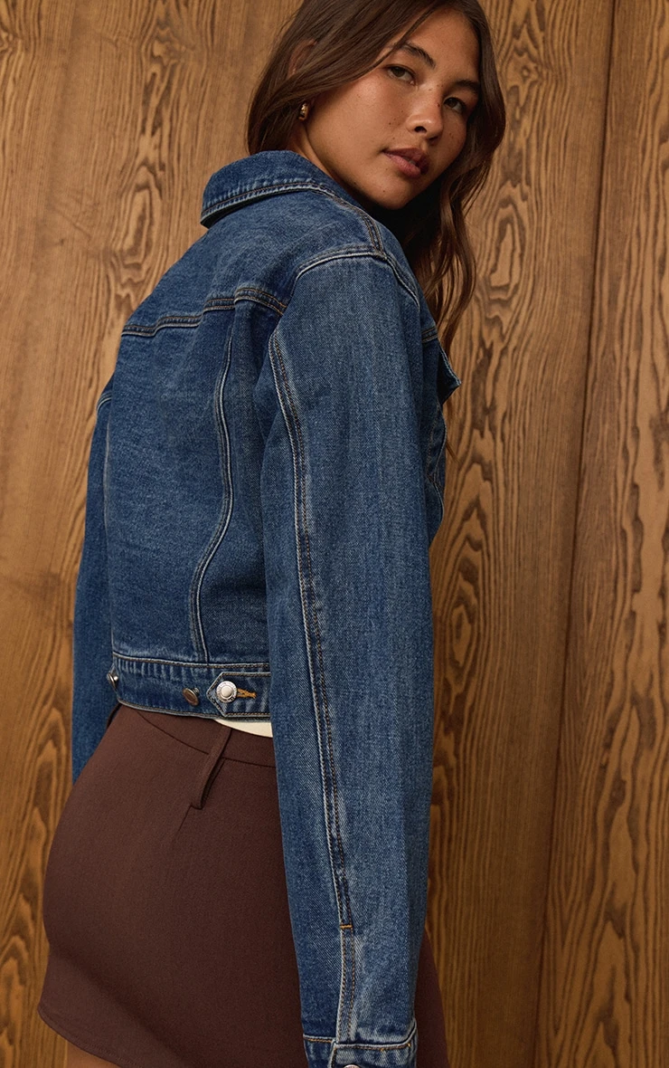 Prettylittlething Dark Blue Slim Fit Denim Jacket 2 Prettylittlething Dark Blue Slim Fit Denim Jacket - Image 2