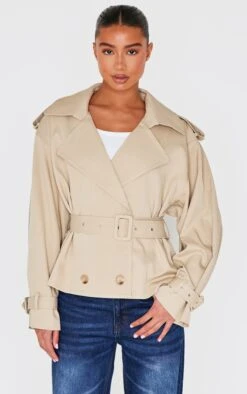 Prettylittlething Beige Classic Grazer Length Trench Coat