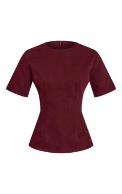 Prettylittlething Dark Burgundy Cinched Waist Peplum Denim Top -Pretty Little Thing Shop a7b0db62a68262353579113c477894f02105b265 CNN2181 5 dark burgundy cinched waist peplum denim top