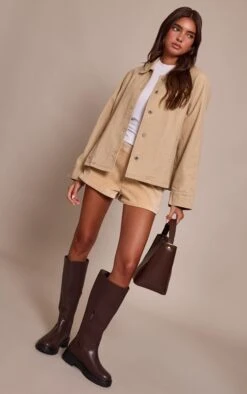 Prettylittlething Sand Oversized Denim Shacket -Pretty Little Thing Shop a7c190a402e3368495ea620716f3c7b5b71c435c CNN7078 3 sand oversized denim car coat