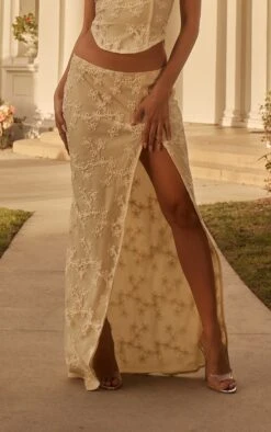 Prettylittlething Cream Floral Textured Thigh High Split Maxi Skirt -Pretty Little Thing Shop a815b04a37a924220e54329b2475544a8676671c cnh8560 2