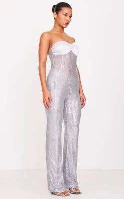 Prettylittlething Silver Sequin Bandeau Sheer Panel Jumpsuit -Pretty Little Thing Shop a8756e1e7d44934a7f200374a9e65c94b2c4aa32 cnk6981 3