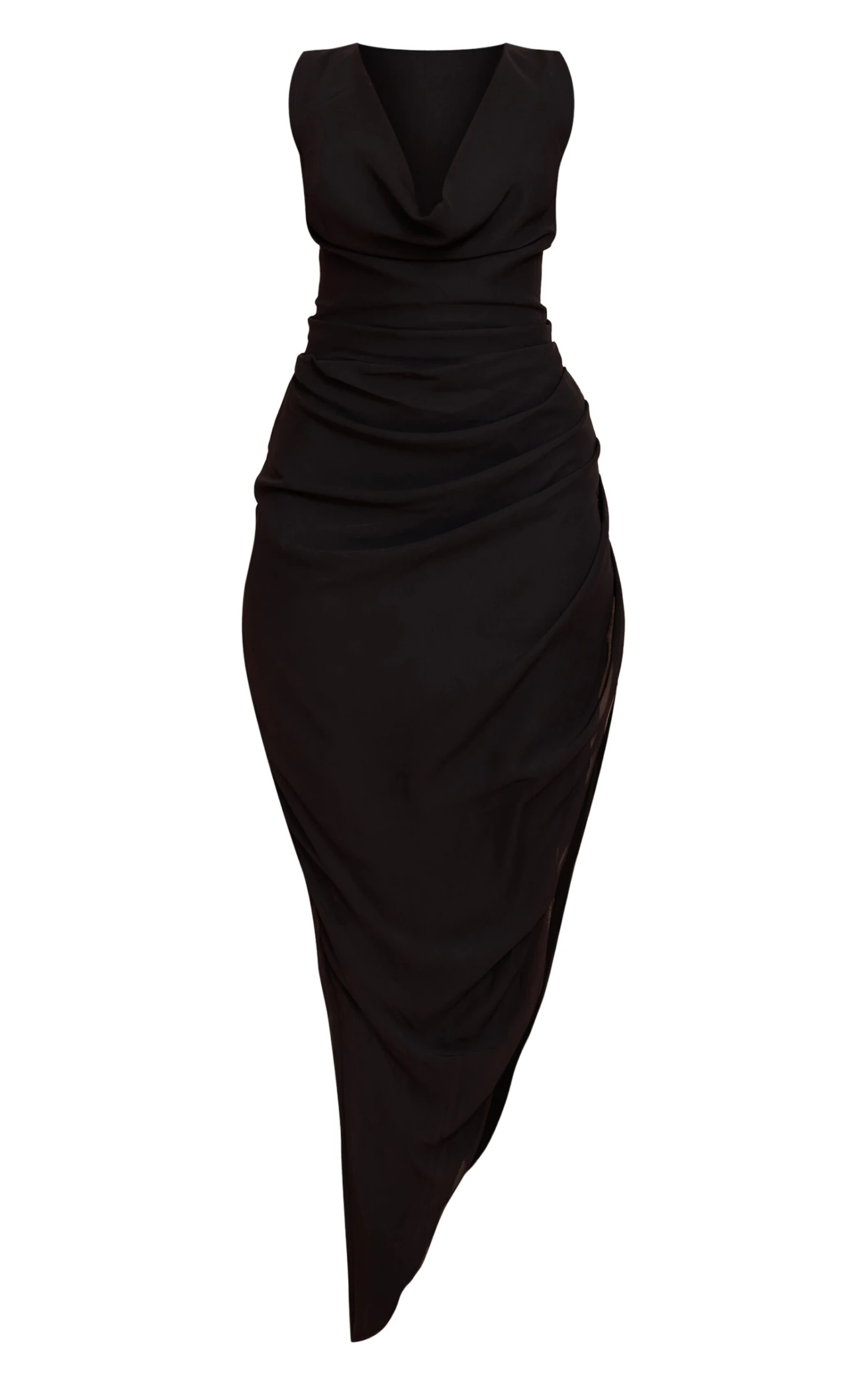 Prettylittlething Black Chiffon Cowl Ruched Midi Dress 5 Prettylittlething Black Chiffon Cowl Ruched Midi Dress - Image 5