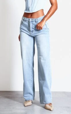 Prettylittlething Light Blue Wash Mid Rise Straight Leg Jeans