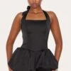 Prettylittlething Black Satin Halter Neck Puffball Romper -Pretty Little Thing Shop a9f7b99a3782b97b9d90180637beddbfe546dc28 CNL9241 1 black satin halter neck puffball playsuit