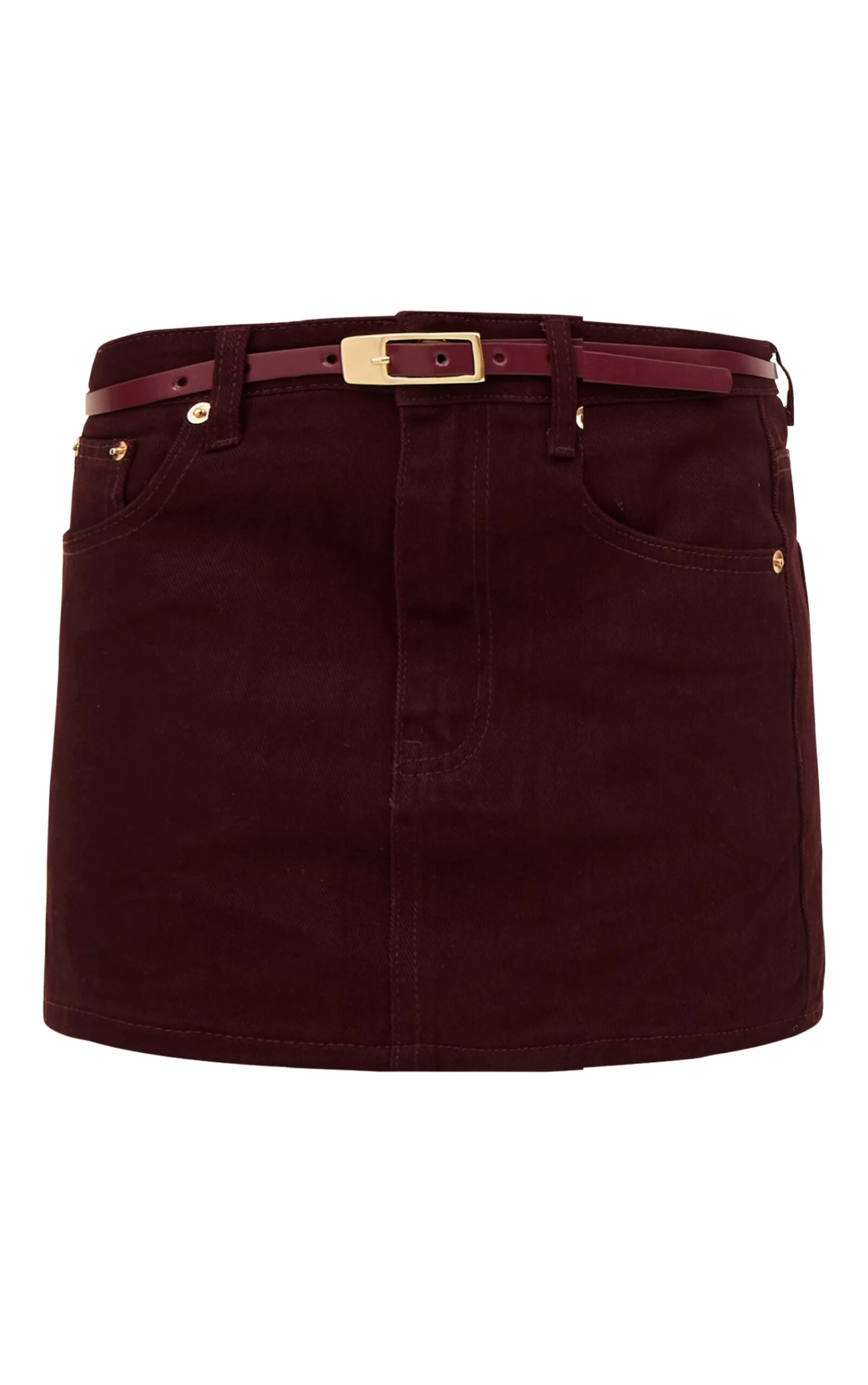 Prettylittlething Burgundy Washed Denim Mini Skirt 6 Prettylittlething Burgundy Washed Denim Mini Skirt - Image 6