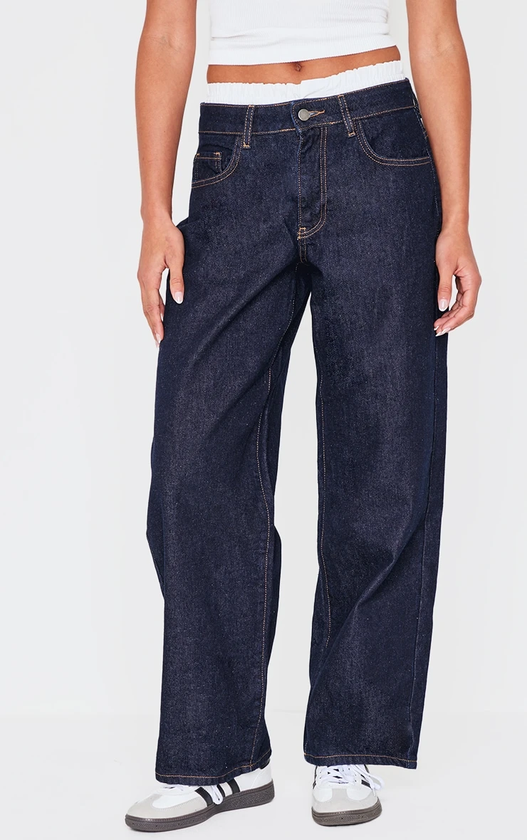 Prettylittlething Dark Indigo Boxer Waistband Detail Denim Jeans 2 Prettylittlething Dark Indigo Boxer Waistband Detail Denim Jeans - Image 2