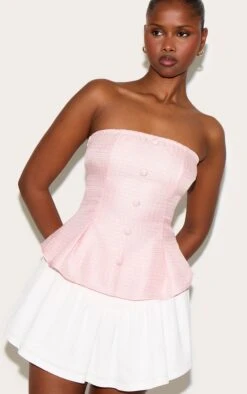 Prettylittlething Pink Button Up Boucle Vest