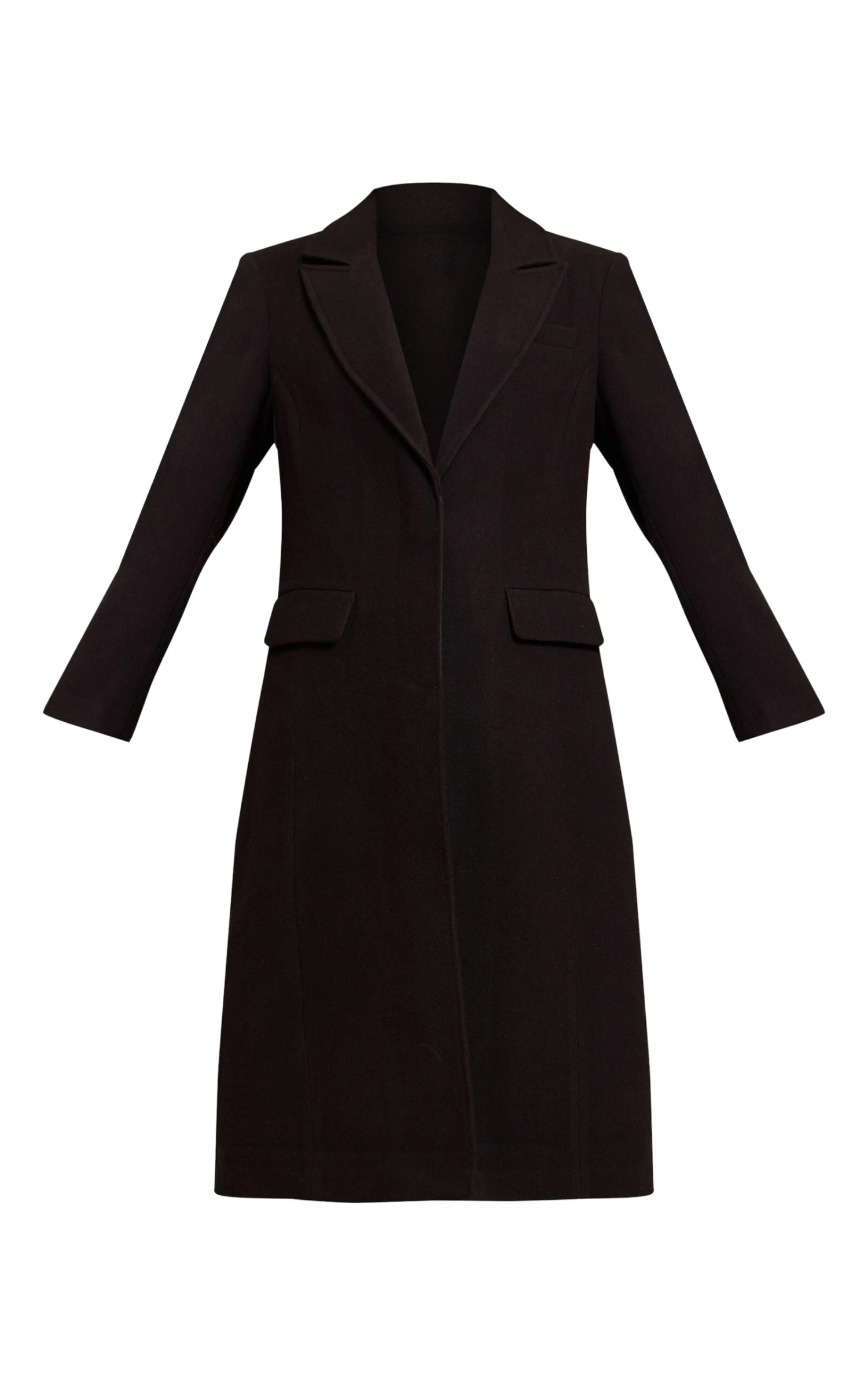 Prettylittlething Black Single Breasted Seam Detail Wool Look Maxi Coat - Image 5