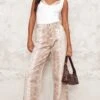 Prettylittlething Light Brown Snake Print Wide Leg Jeans