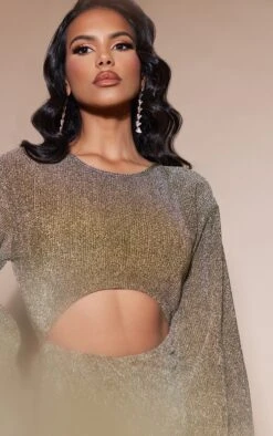 Gold Glitter Plisse Flare Sleeve Cut Out Romper -Pretty Little Thing Shop ac6591cd119e5697f15254bc8d90da8a3d73eb52 cnb5048 4