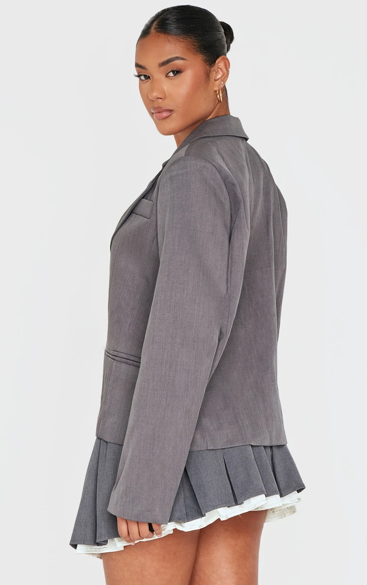 Prettylittlething Grey Ribbon Detail Blazer 2 Prettylittlething Grey Ribbon Detail Blazer - Image 2
