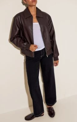 Prettylittlething Dark Chocolate Faux Leather Bomber Jacket -Pretty Little Thing Shop acd3678e94a45e28b15622d4373dc676db434135 CNN2514 3 dark chocolate faux leather bomber jacket