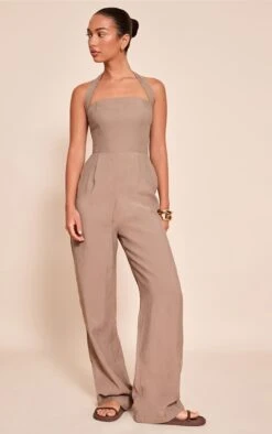 Prettylittlething Mushroom Woven Textured Halterneck Jumpsuit