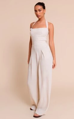 Prettylittlething Natural Linen Look Bandeau Wide Leg Jumpsuit -Pretty Little Thing Shop ad001e9cd8ebf93423feebdfbe12eb37f8ca32eb CNN1501 3 natural linen look bandeau wide leg jumpsuit