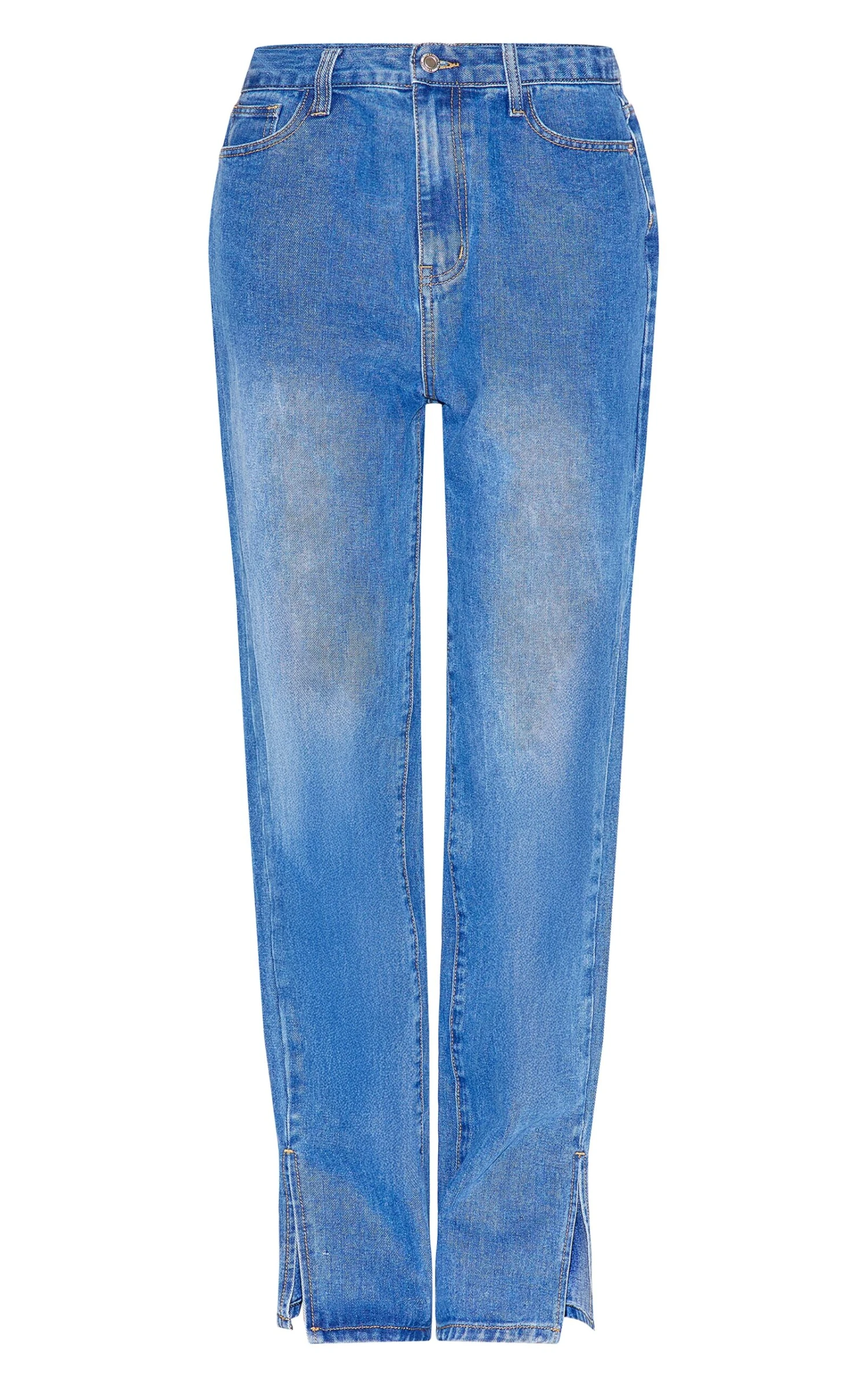 Prettylittlething Mid Blue Wash L30 Denim Split Hem Jeans - Image 5