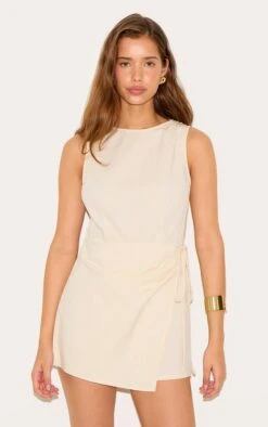 Prettylittlething Stone Wrap Front Romper