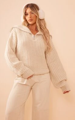 Prettylittlething Stone Chunky Knitted Zip Up Oversized Sweater -Pretty Little Thing Shop ade32c807a67f301ae5cb162a31ef5a20471316b cnf9203 4