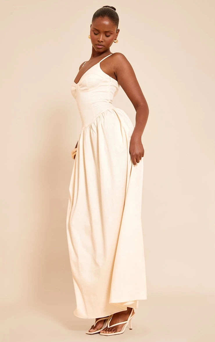 Cream Woven Strappy Bust Detail Maxi Dress 3 Cream Woven Strappy Bust Detail Maxi Dress - Image 3
