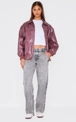 Prettylittlething Washed Grey Wide Leg Jeans