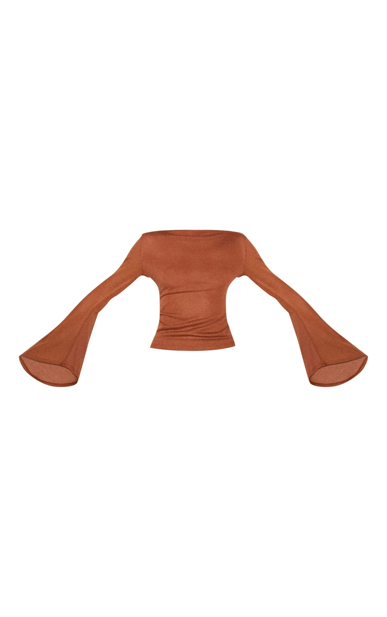 Prettylittlething Chestnut Textured Flute Sleeve Top 5 Prettylittlething Chestnut Textured Flute Sleeve Top - Image 5
