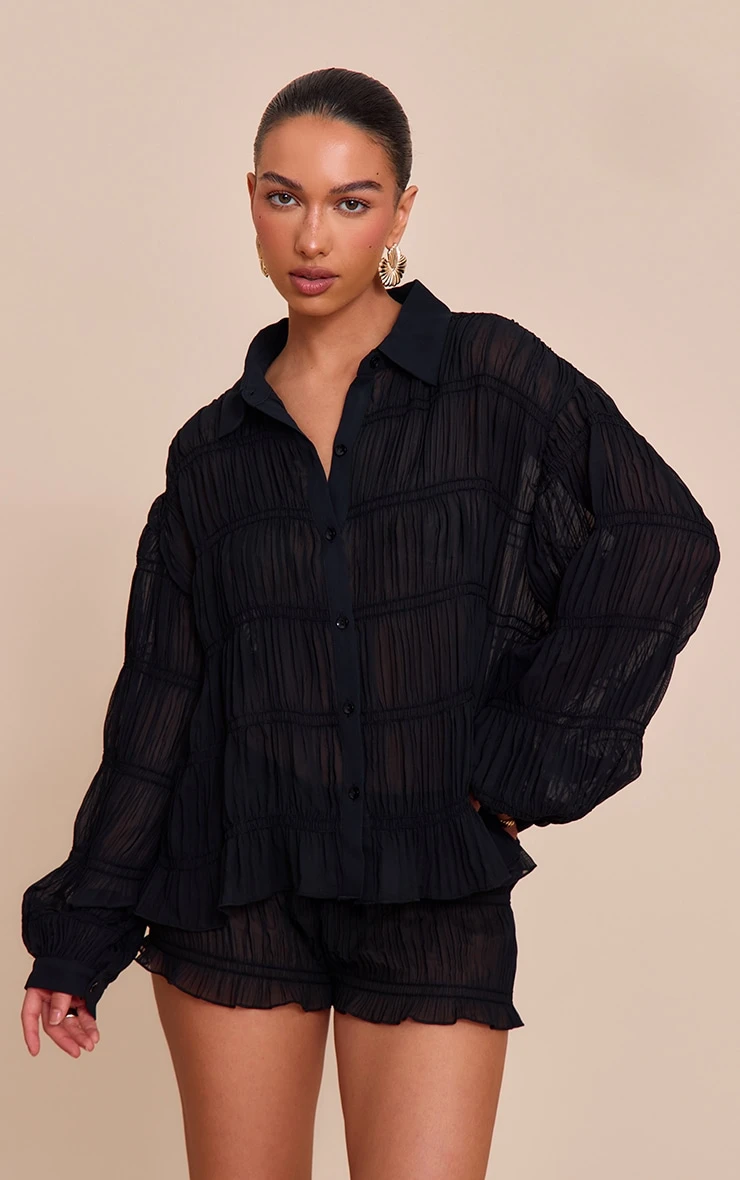 Prettylittlething Black Chiffon Shirred Mini Shorts 4 Prettylittlething Black Chiffon Shirred Mini Shorts - Image 4