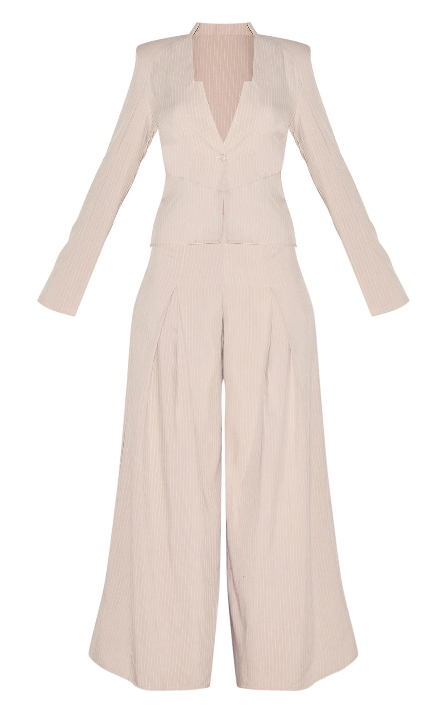 Prettylittlething Stone Pinstripe Shirt Detail Straight Leg Jumpsuit 5 Prettylittlething Stone Pinstripe Shirt Detail Straight Leg Jumpsuit - Image 5