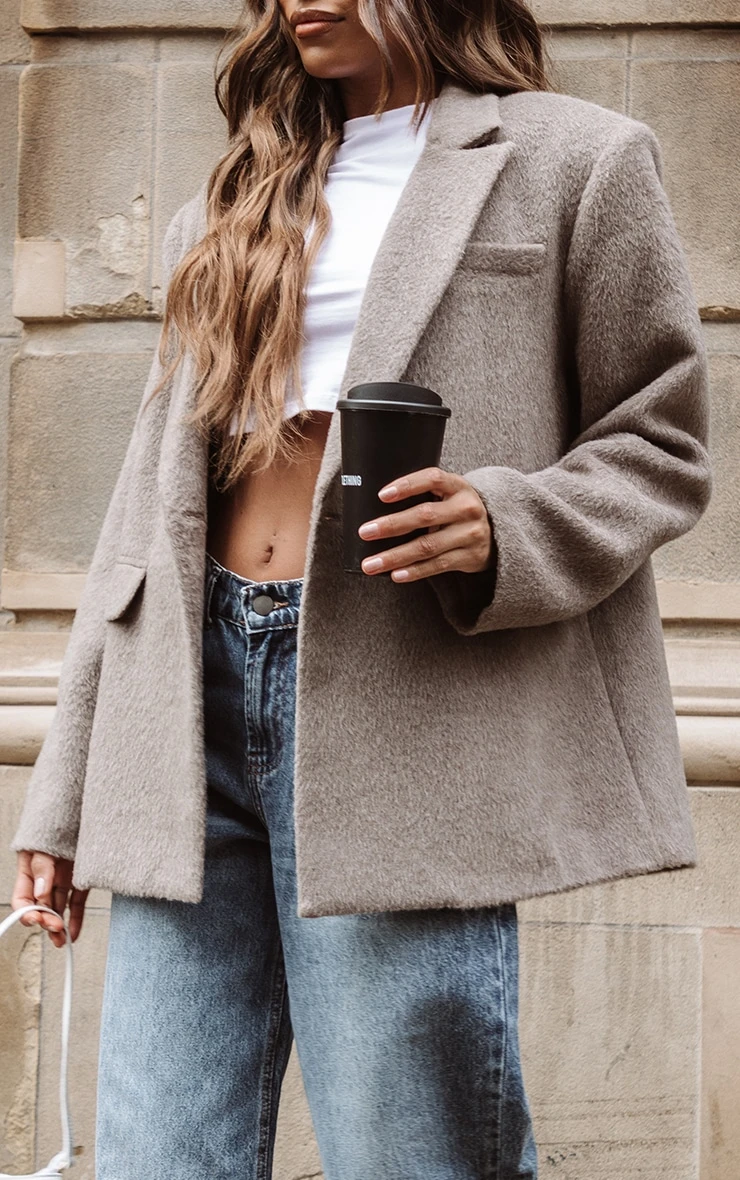 Prettylittlething Mink Oversized Textured Wool Look Blazer 4 Prettylittlething Mink Oversized Textured Wool Look Blazer - Image 4