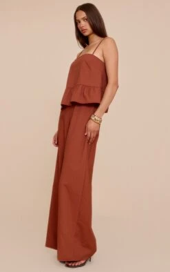Prettylittlething Rust Linen Blend Peplum Detail Overlay Jumpsuit -Pretty Little Thing Shop aec953dc957d85a9a67d3843f159bce8dfcdd5a9 CNM7294 3 rust linen blend peplum detail overlay jumpsuit