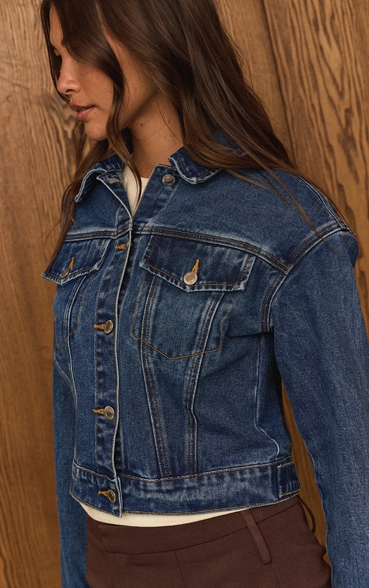 Prettylittlething Dark Blue Slim Fit Denim Jacket 1 Prettylittlething Dark Blue Slim Fit Denim Jacket