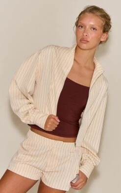 Cream Pinstriped Tailored Shorts